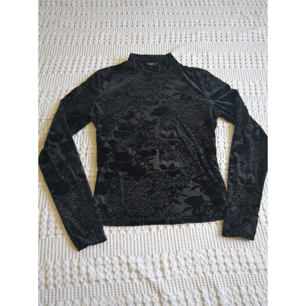 Guess Velvet Burnout Cutout Floral Mock Neck Goth Whimsigoth Long Sleeve Medium